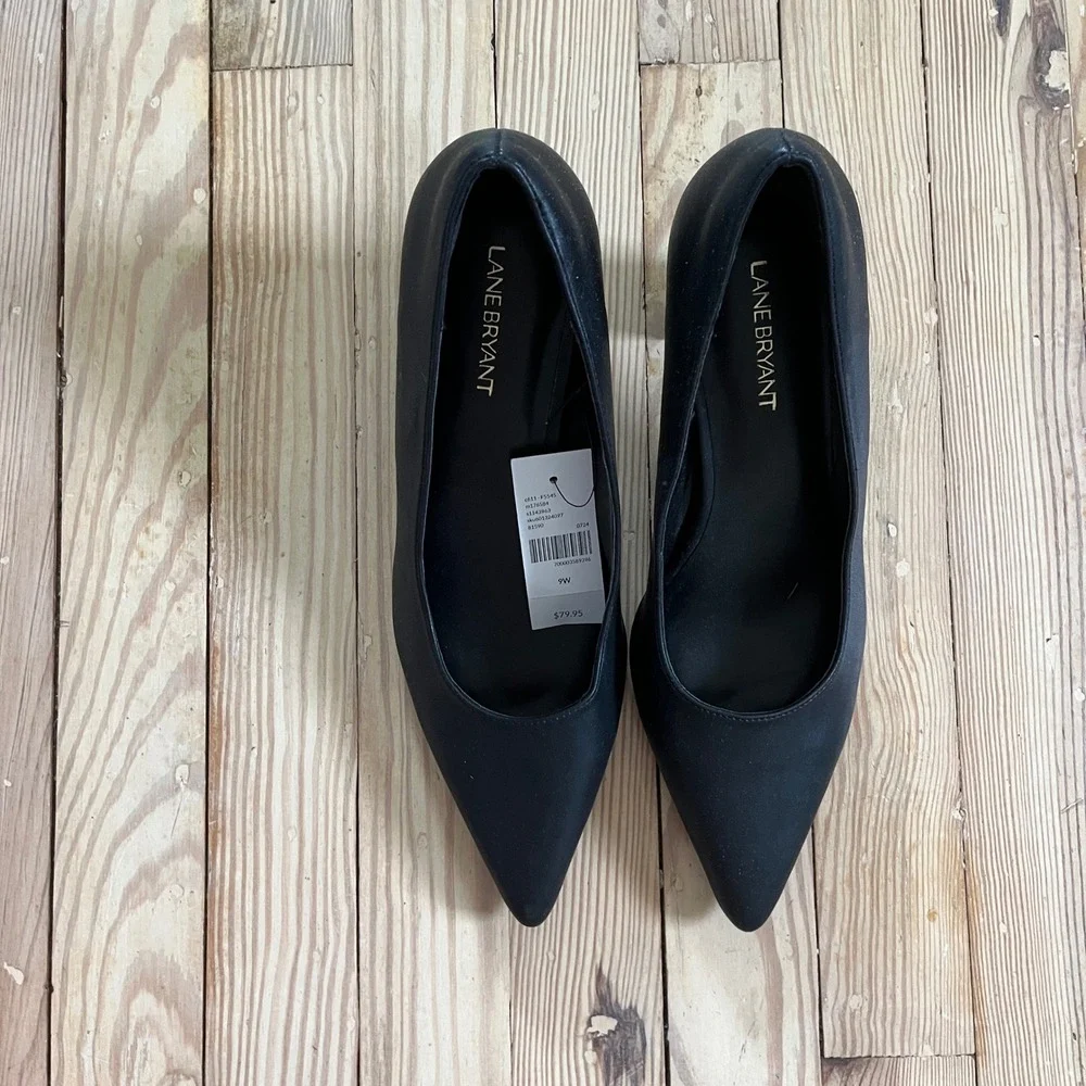 NWT‎ Lane Bryant Dream Cloud Black Pointed Toe Block Heel Neutral Work Pumps 9W